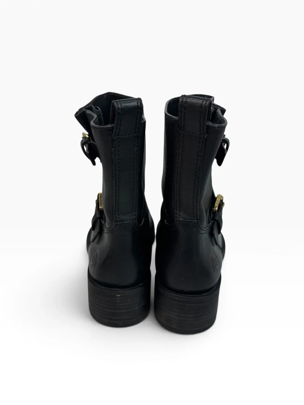 TORY BURCH Bennie Black Leather Buckled Ankle Biker Riding Boots Women’s Sz 8.5